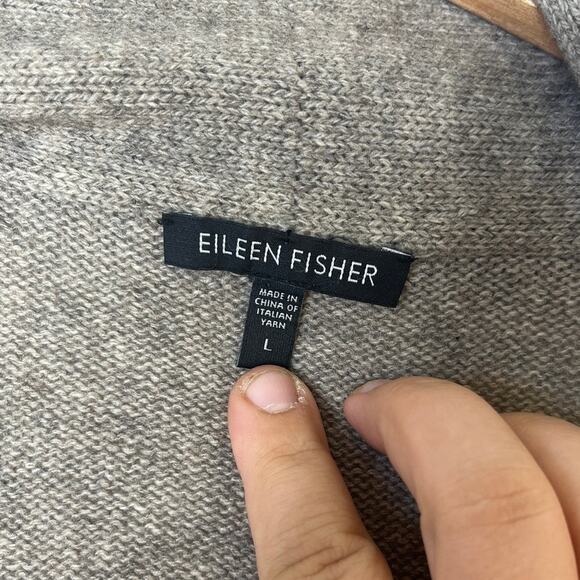 Eileen Fisher Yak Wool Brown Collared Cardigan Lagenlook FLAW sz L Bohemian - Picture 2 of 9